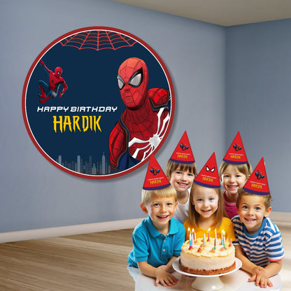 Spider-Man Round Birthday Backdrop – Navy Web Circle My Store