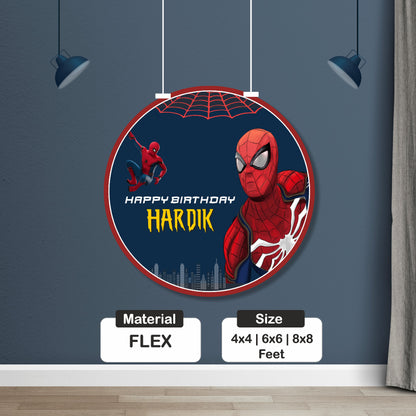 Spider-Man Round Birthday Backdrop – Navy Web Circle My Store