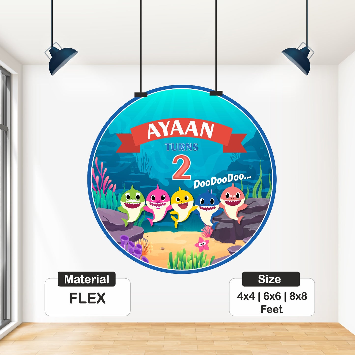 Baby Shark Theme Personalized Round Backdrop