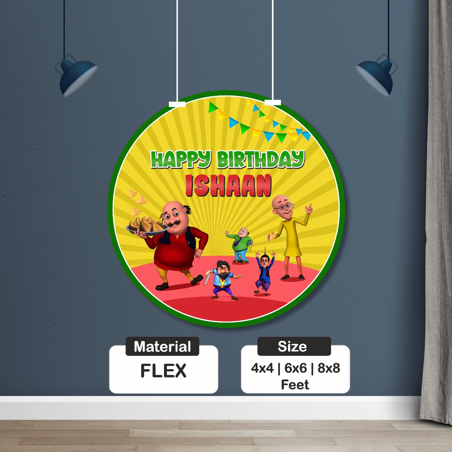 Motu Patlu Theme Personalized Round Backdrop