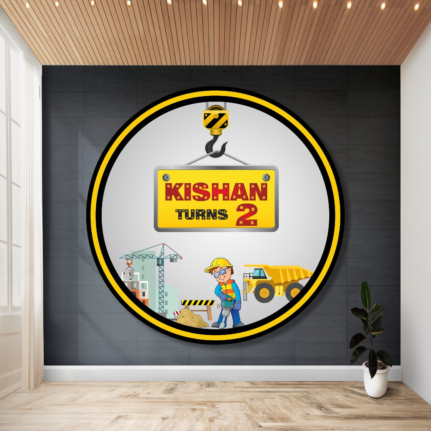 Construction Theme Personalized Round Backdrop