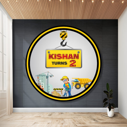 Construction Theme Personalized Round Backdrop