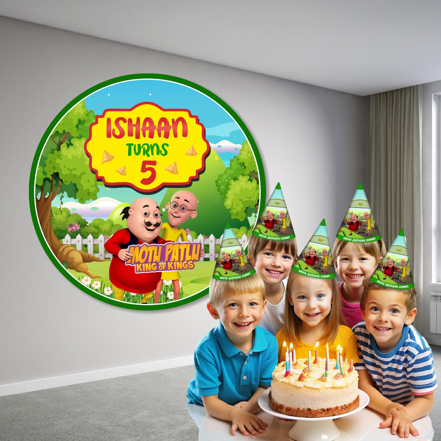 Motu Patlu Theme Customized Round Backdrop