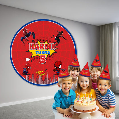 Spider-Man Round Birthday Backdrop – Red Action Circle My Store