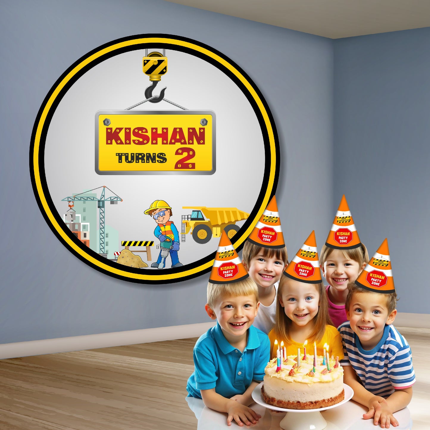 Construction Theme Personalized Round Backdrop
