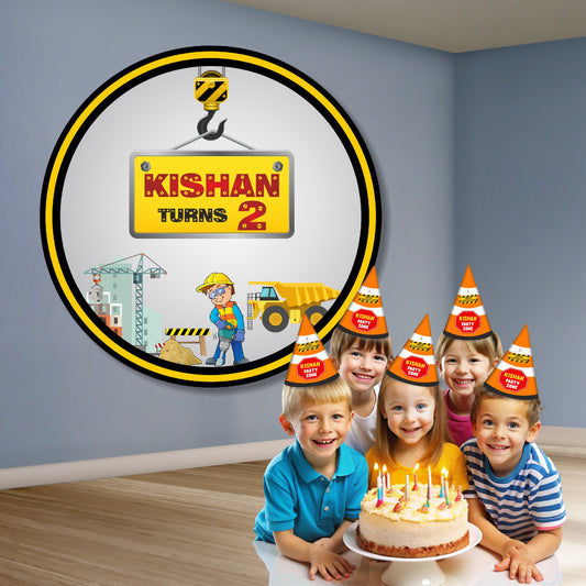 Construction Theme Personalized Round Backdrop