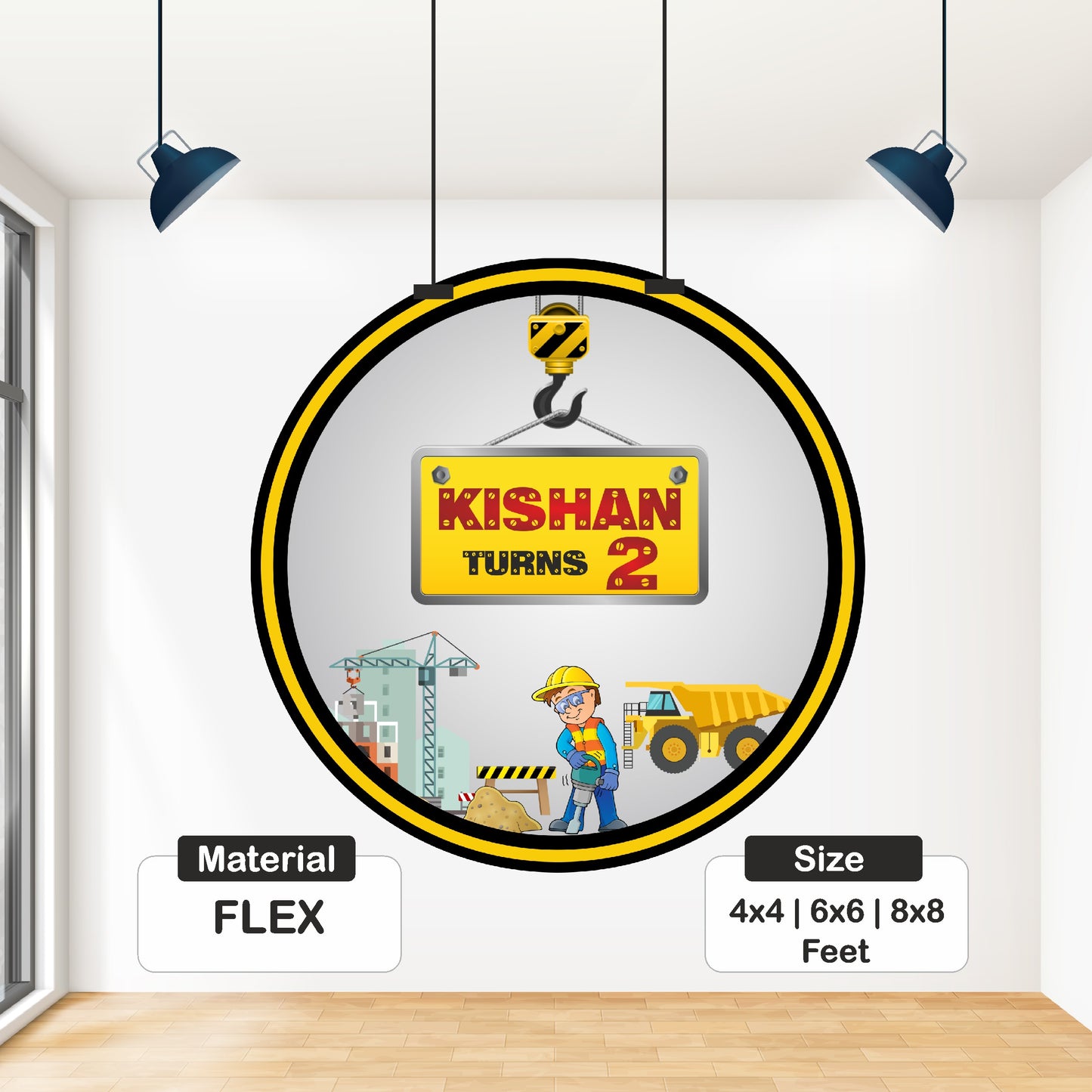 Construction Theme Personalized Round Backdrop