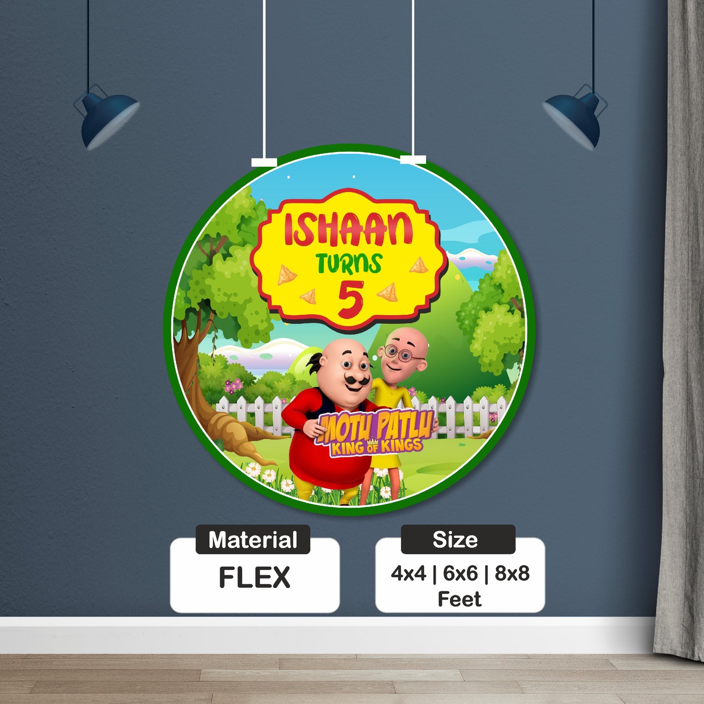 Motu Patlu Theme Customized Round Backdrop