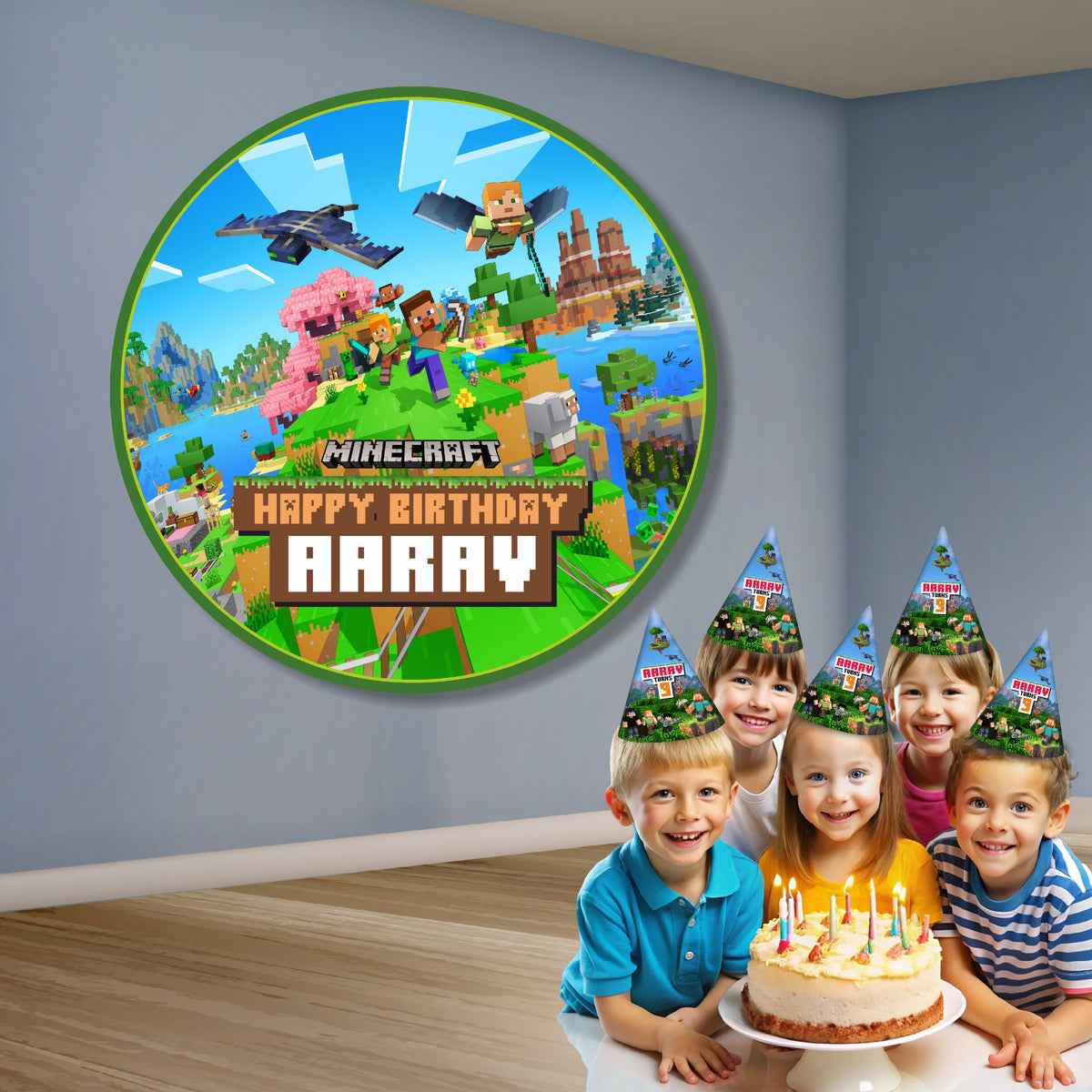 Mind Craft Round Minecraft Theme Classic Round Backdrop – Blu Party