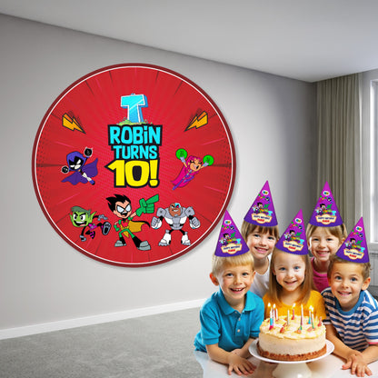 Teen Titans Theme Personalized Round Backdrop