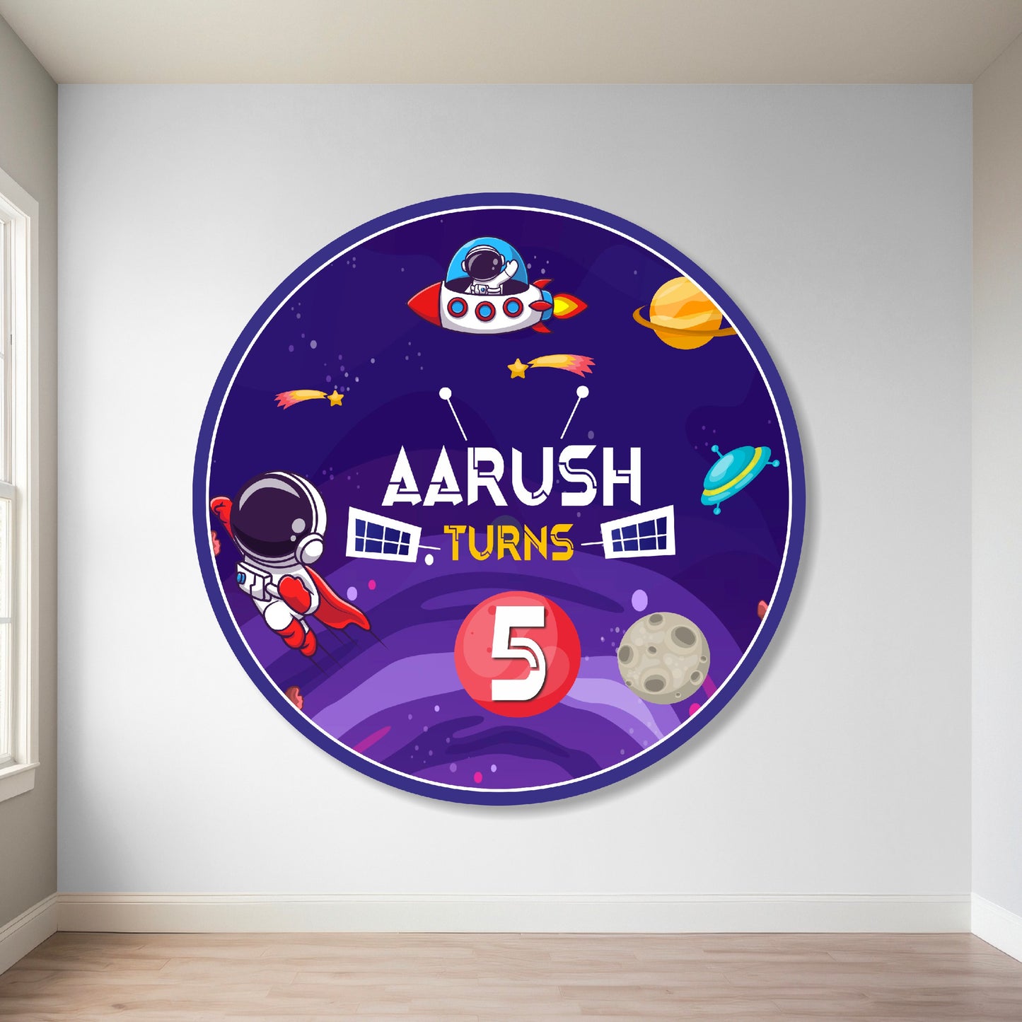Space Theme Personalized Round Backdrop