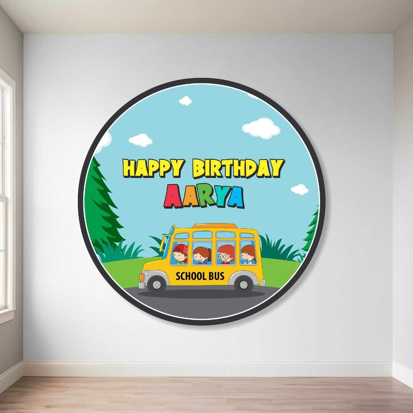 Wheels on the Bus Theme Classic Round Backdrop