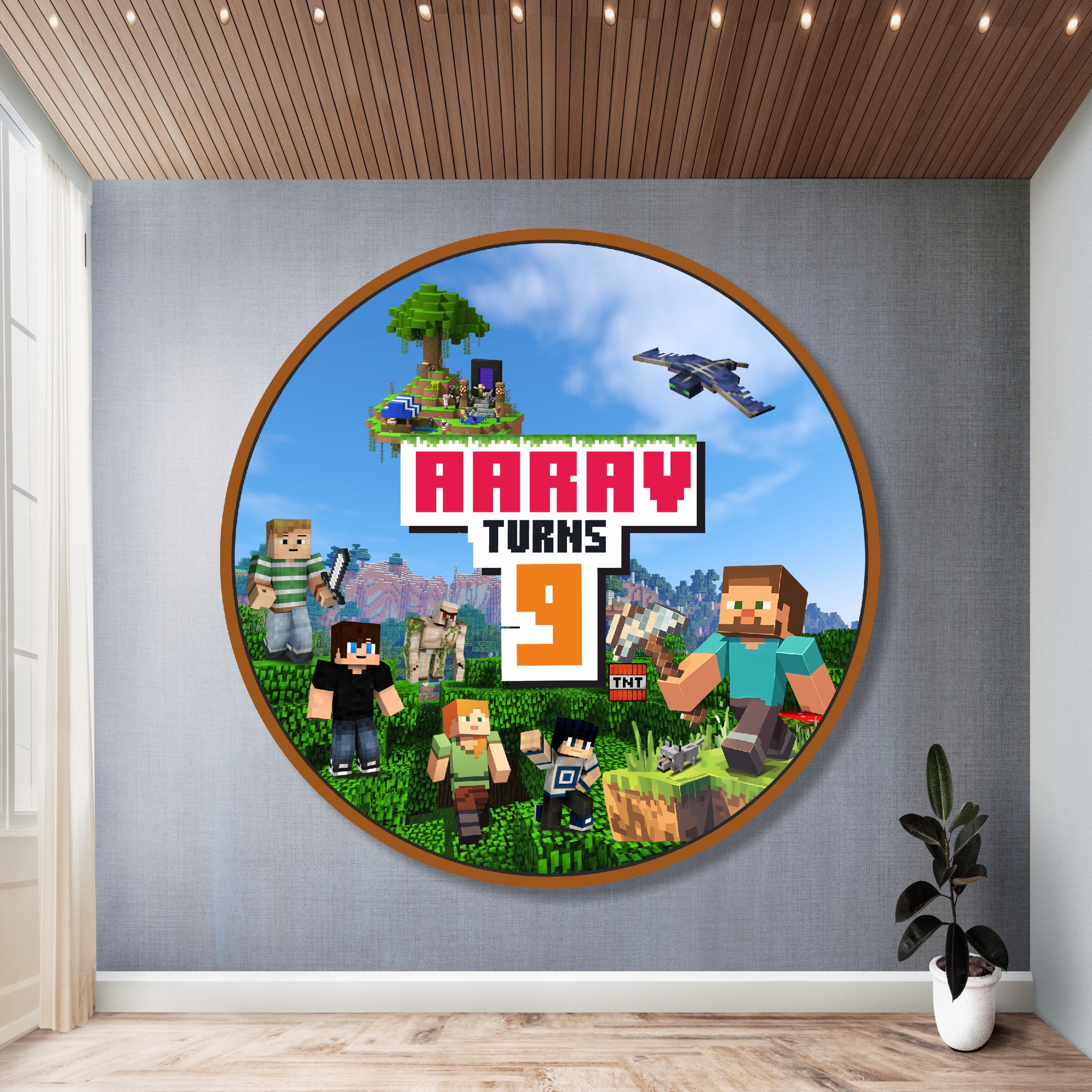 Minecraft Theme Customized Round Backdrop – Blu Party