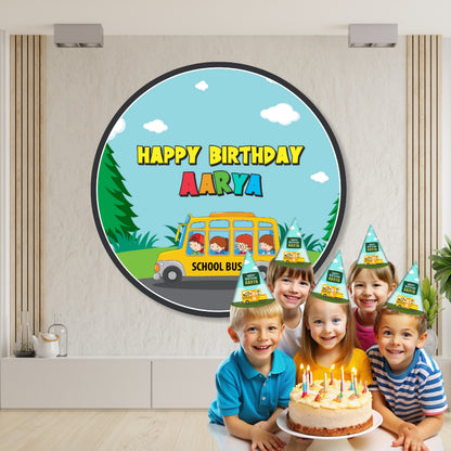 Wheels on the Bus Theme Classic Round Backdrop
