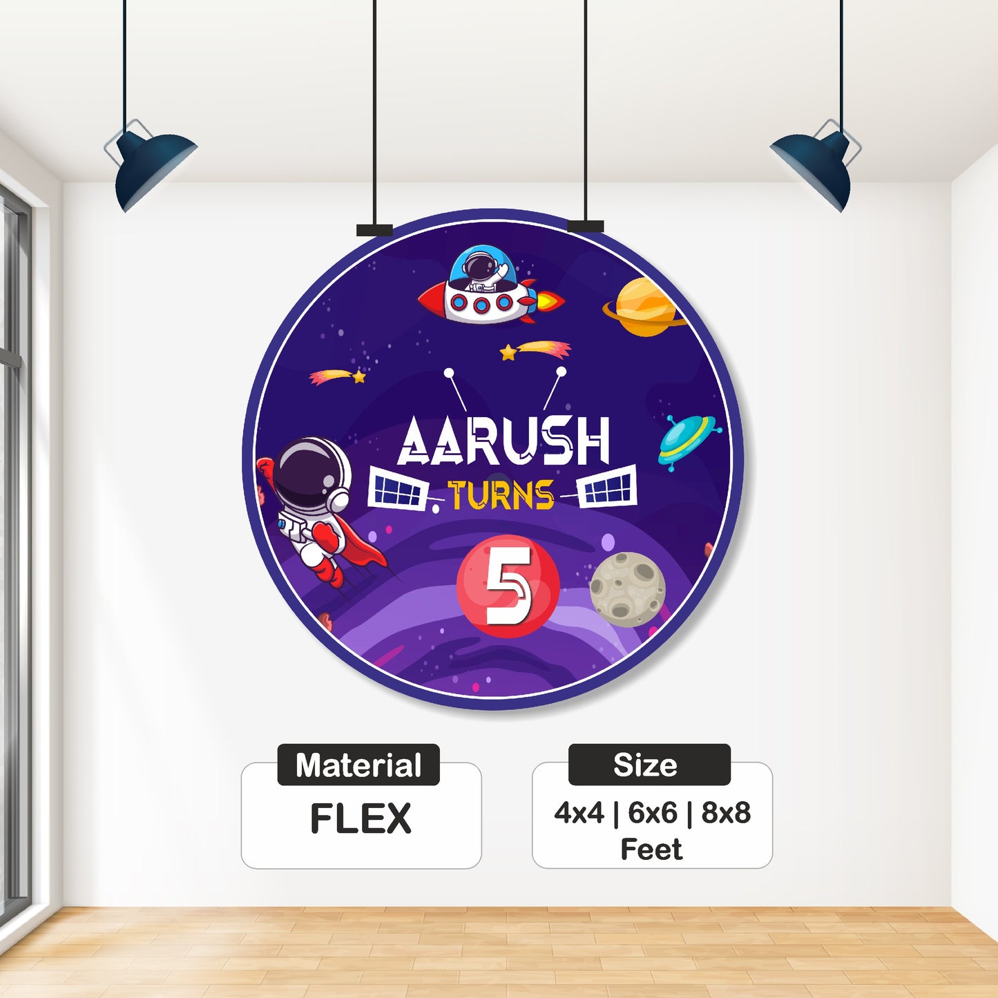 Space Theme Personalized Round Backdrop