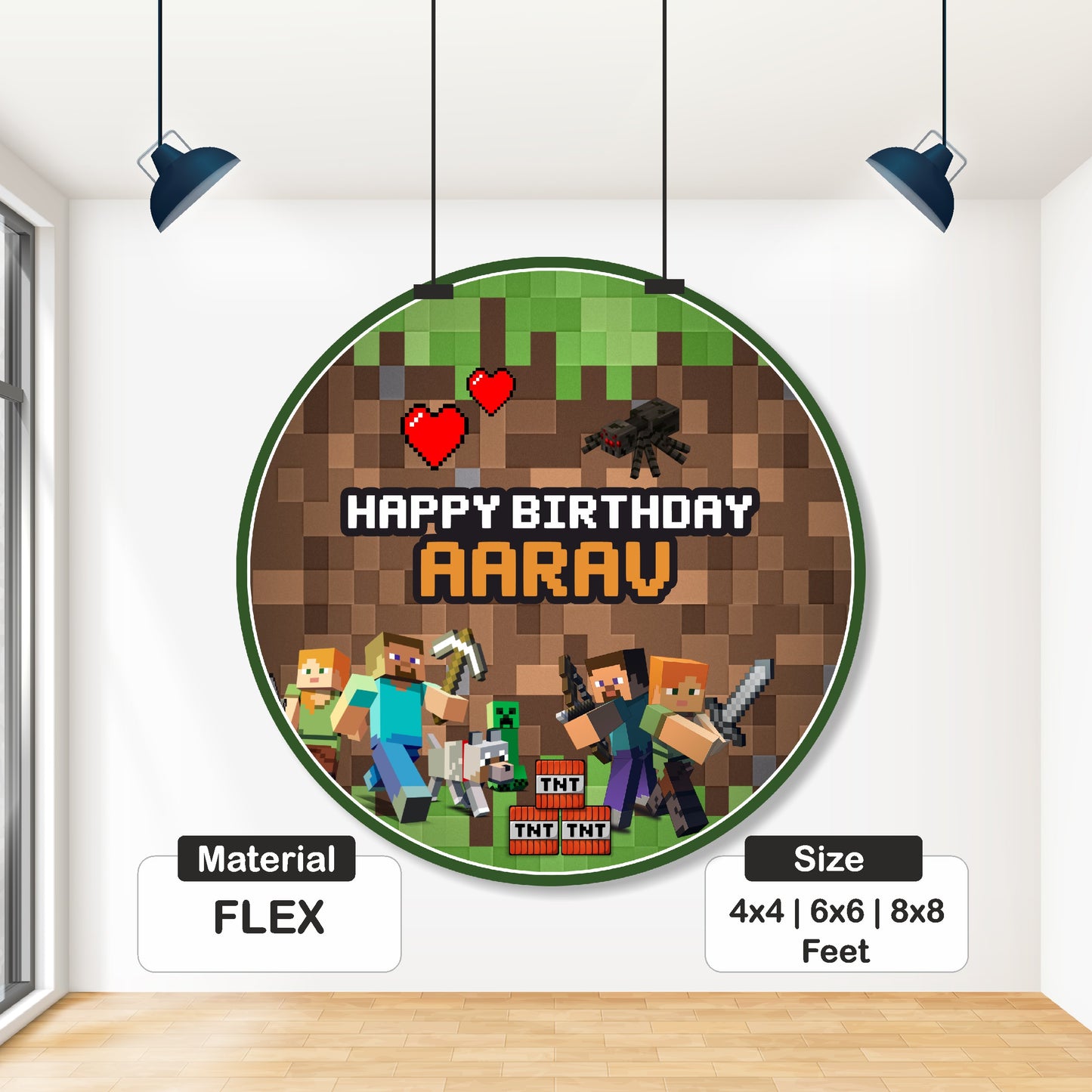 Minecraft Theme Personalized Round Backdrop