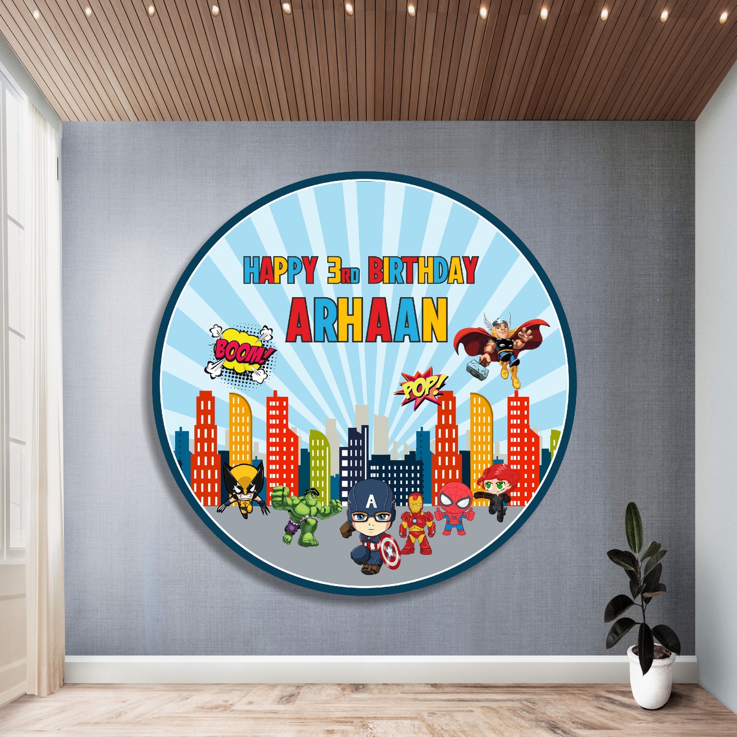 Avengers Theme Personalized Round Backdrop