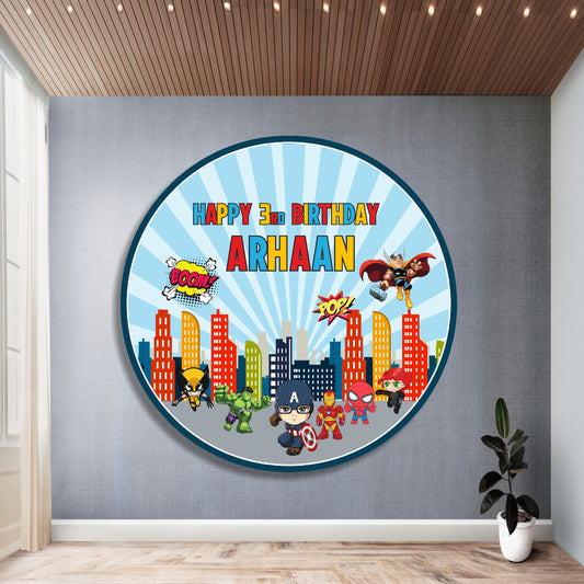 Avengers Theme Personalized Round Backdrop