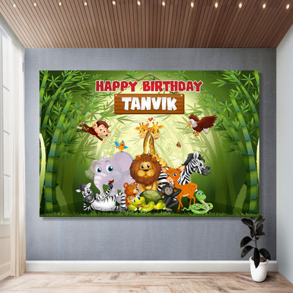 jungle theme personalized birthday backdrop with custom name