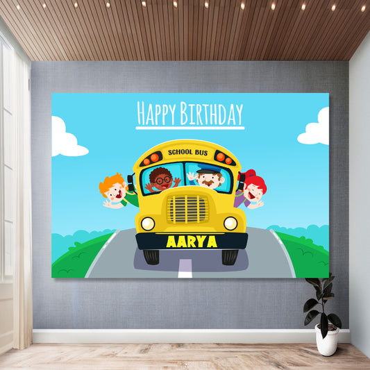 Wheels on the Bus Theme Personalized Backdrop