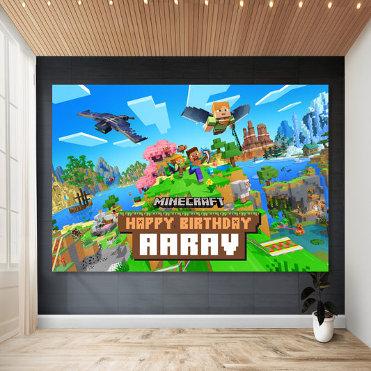 minecraft theme classic birthday backdrop banner for kids party