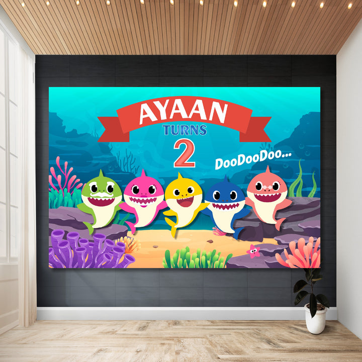 Baby Shark Theme Personalized Backdrop My Store