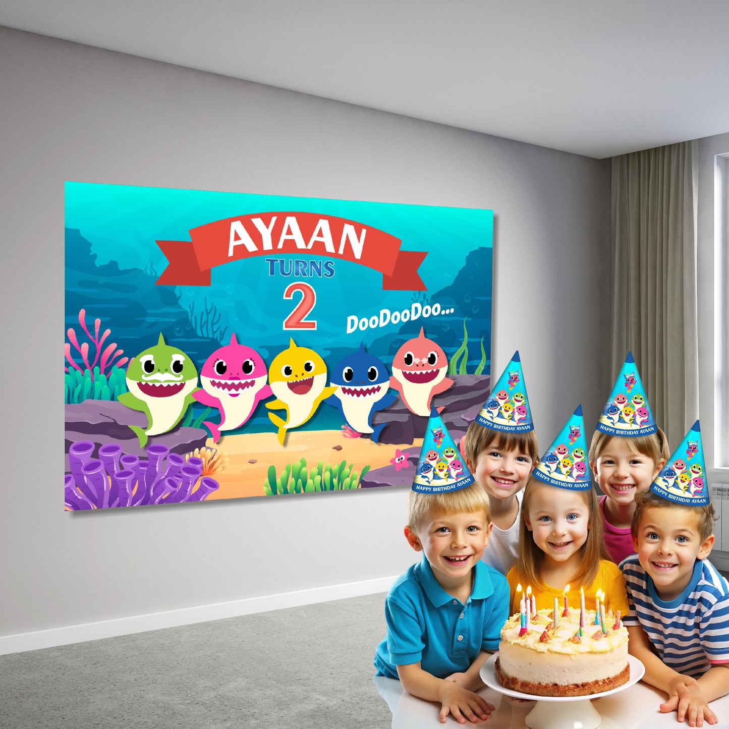 Baby Shark Theme Personalized Backdrop