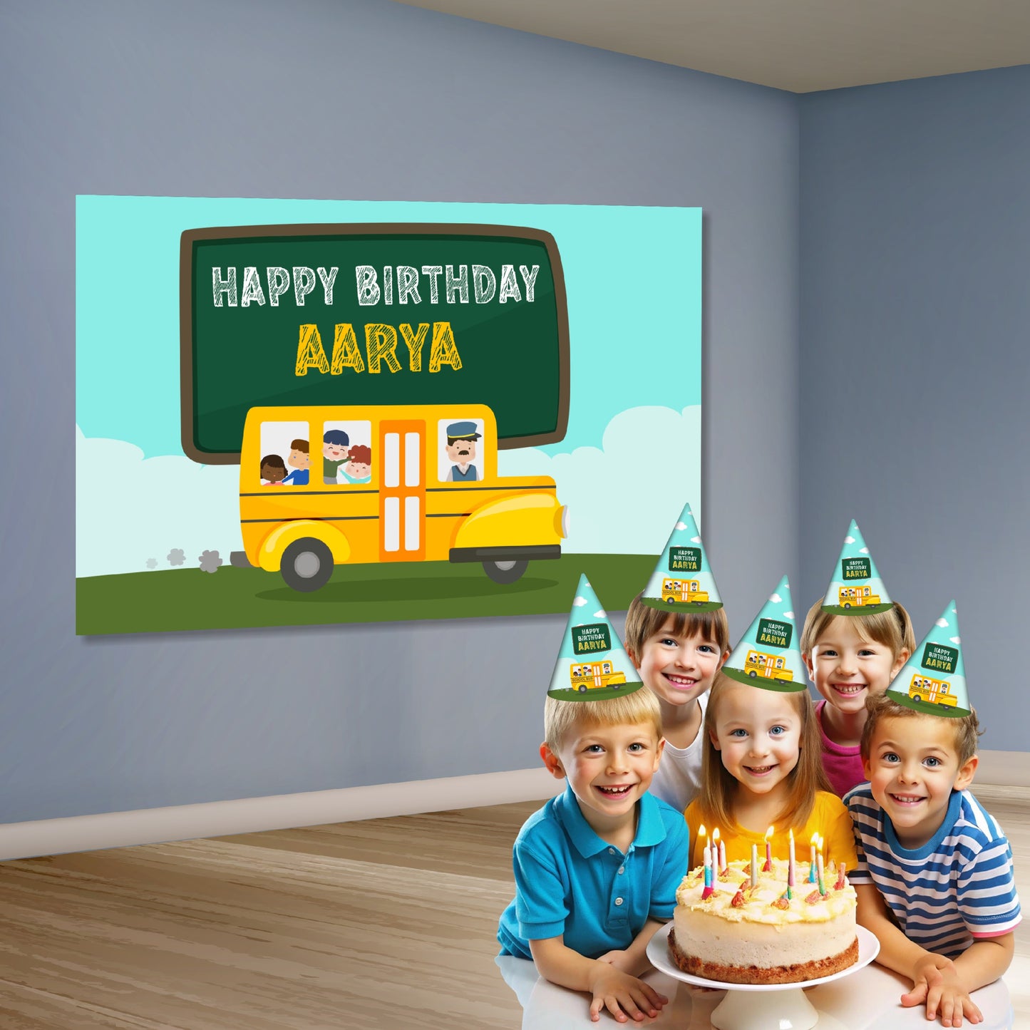 Wheels on the Bus Theme Customized Backdrop