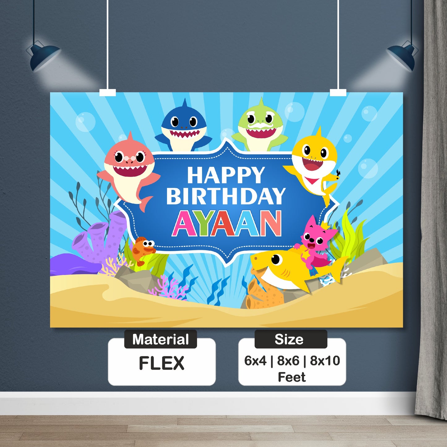 Baby Shark Theme Customized Backdrop