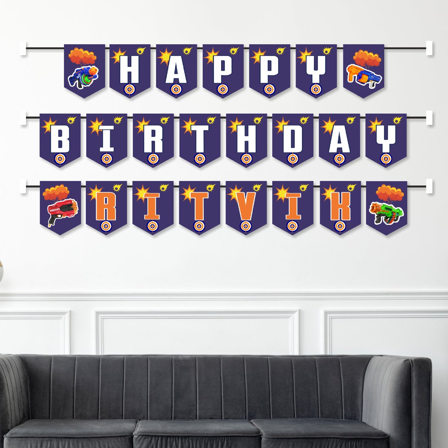 Nerf Gun Theme Customized Bunting