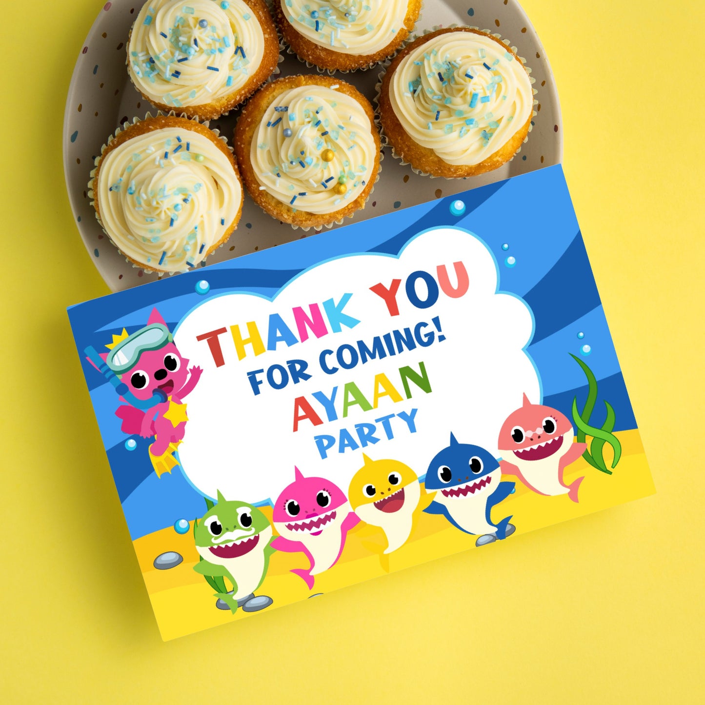 Baby Shark Theme Thank You Cards