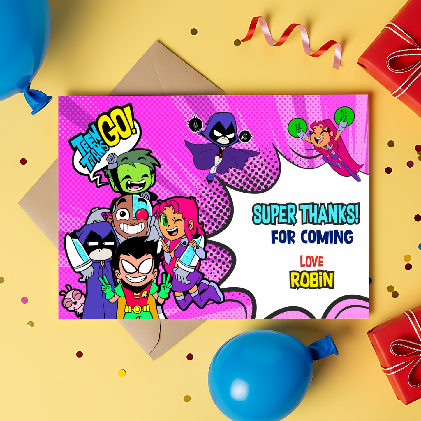 Teen Titans Theme Thank You Cards