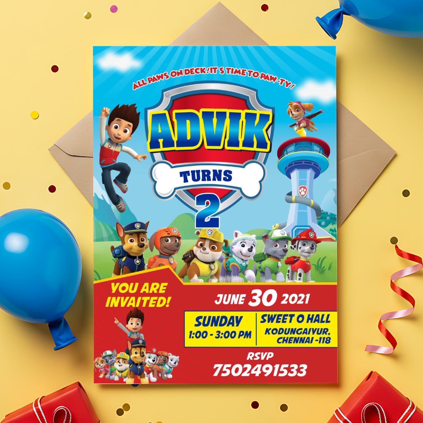 Paw Patrol Theme Personalized Invite