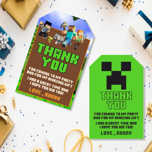 Minecraft Birthday Theme Thank You Tag