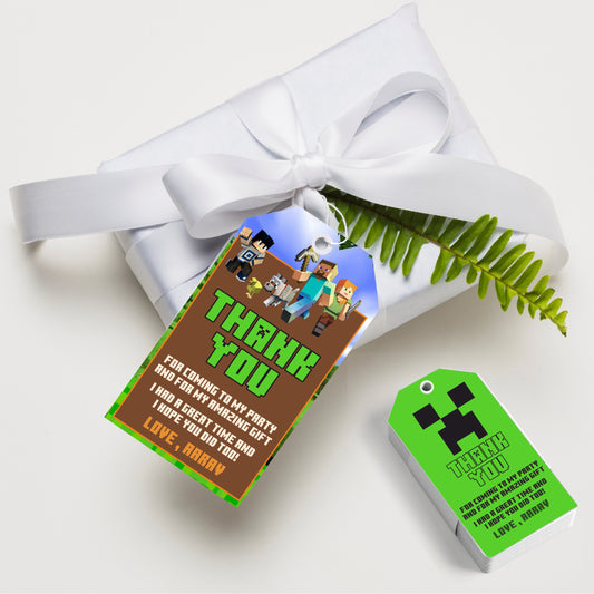 Minecraft Birthday Theme Thank You Tag