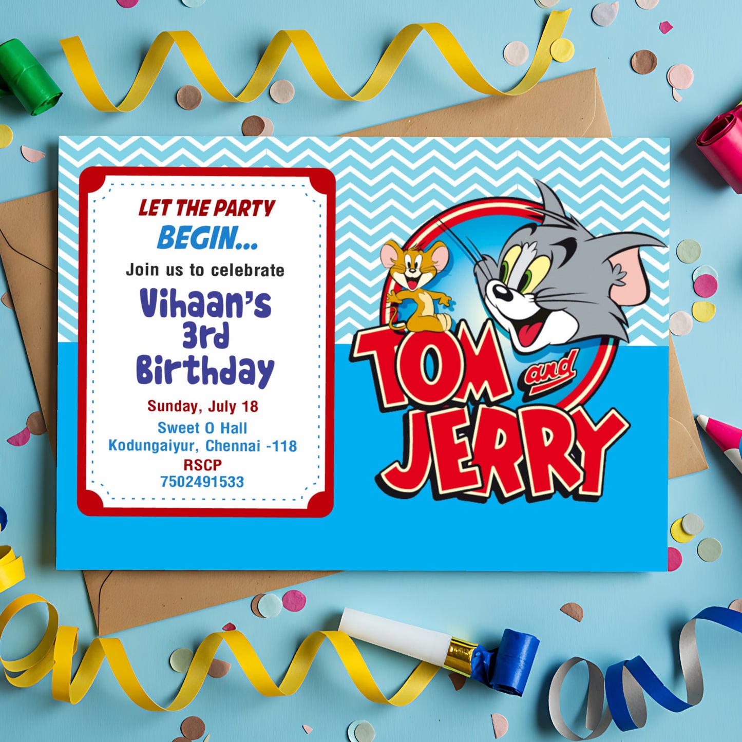 Tom & Jerry Theme Personalized Invite
