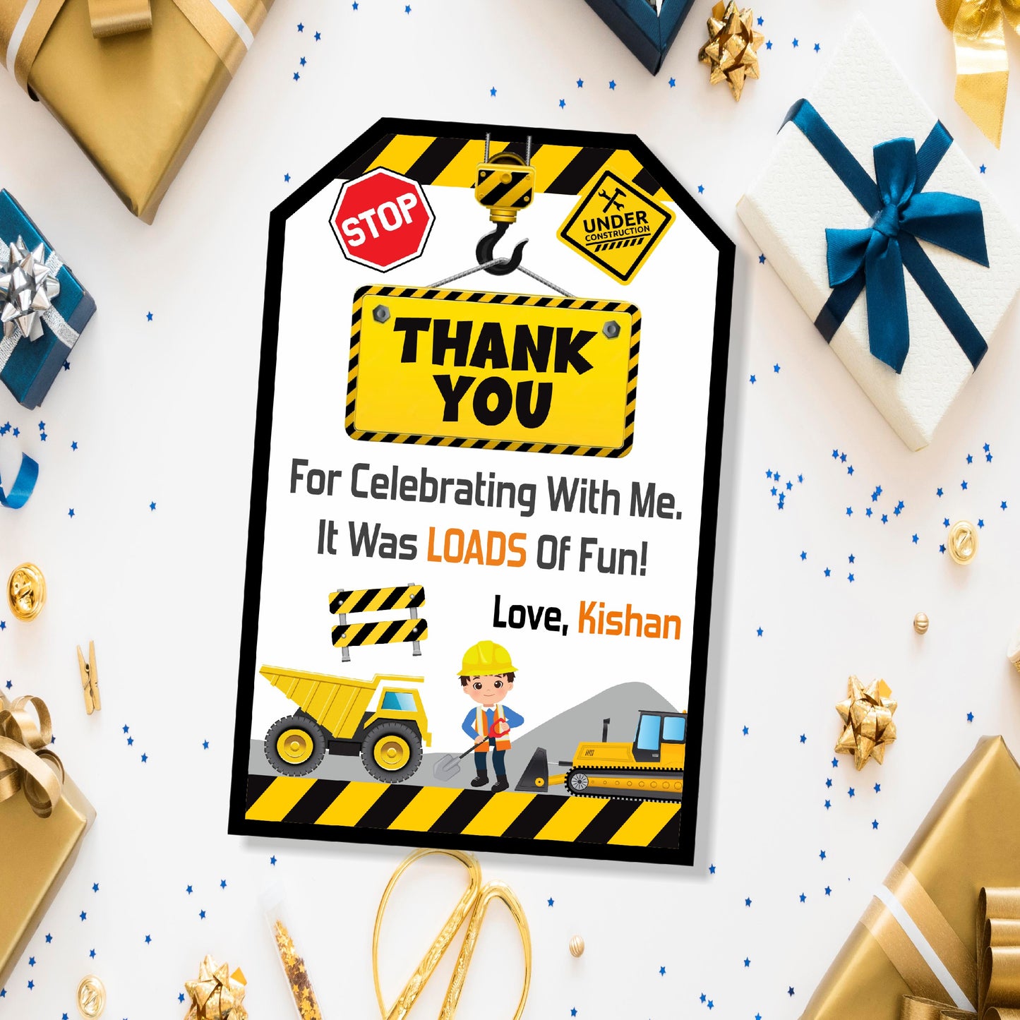 Construction Theme Thank You Tag