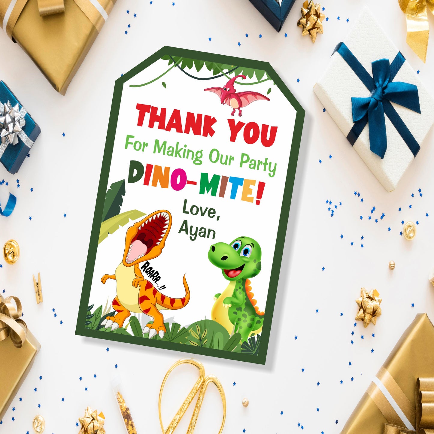 Dino Theme Thank You Tag