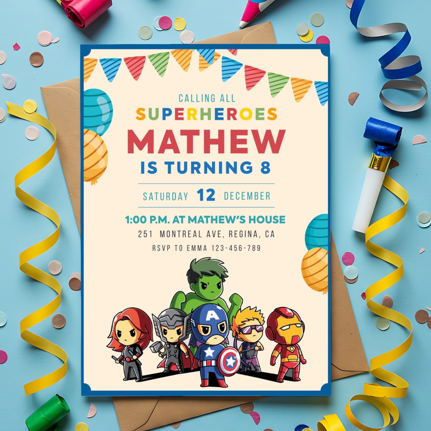 Avengers Theme Personalized Invite