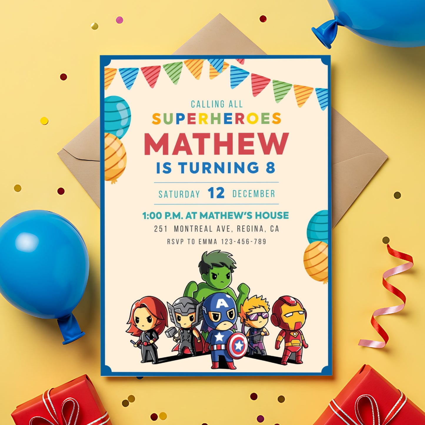 Avengers Theme Personalized Invite