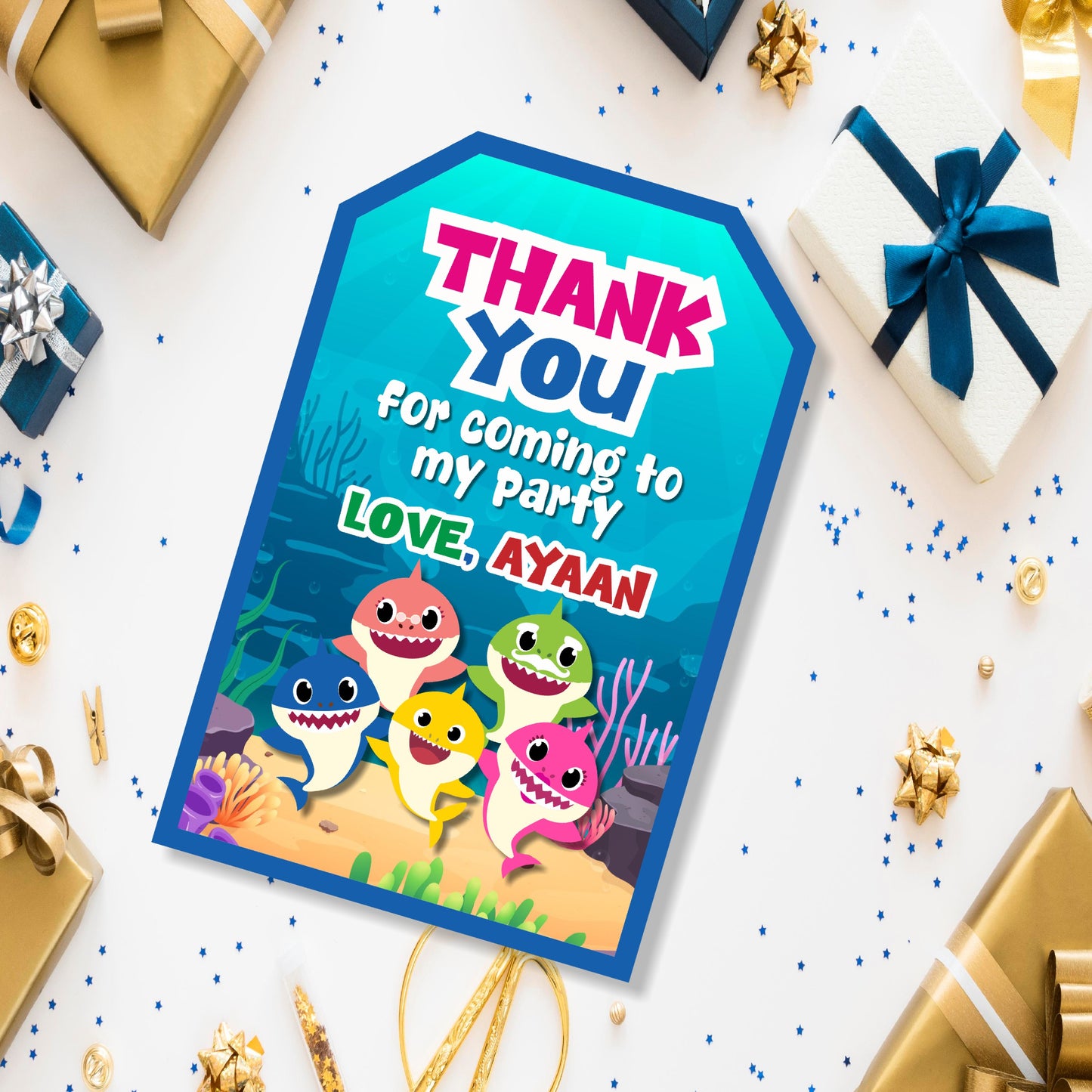 Baby Shark Theme Thank You Tag