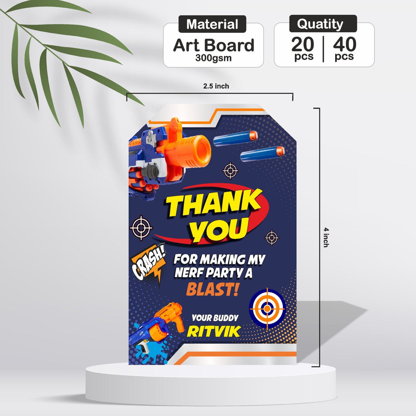 Nerf Gun Theme Thank You Tag