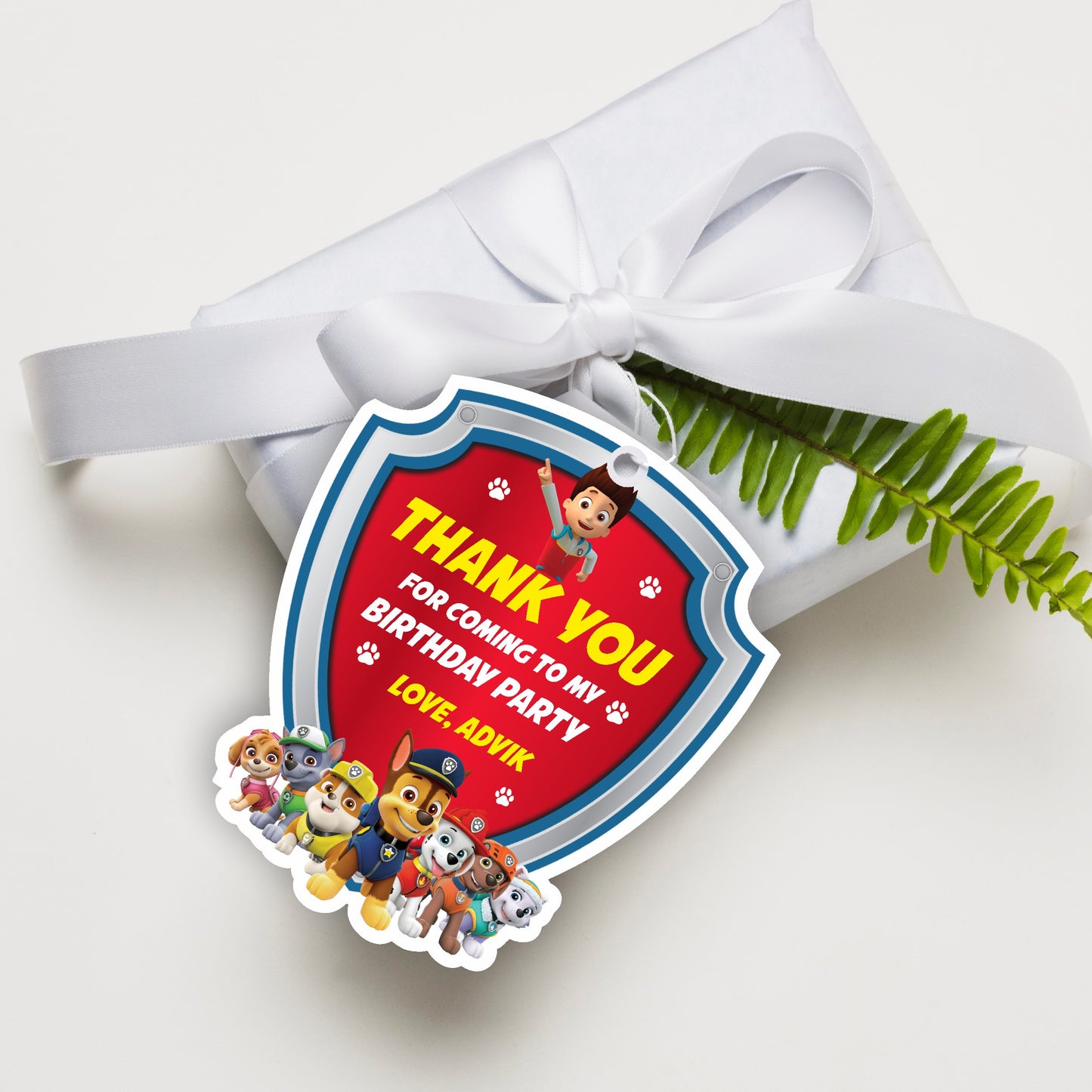 Paw Patrol Theme Thank You Tag