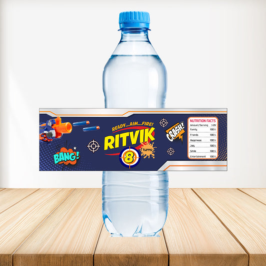 Nerf Gun Theme Water Bottle Sticker
