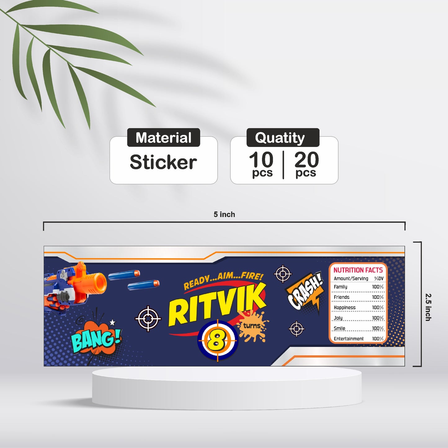 Nerf Gun Theme Water Bottle Sticker