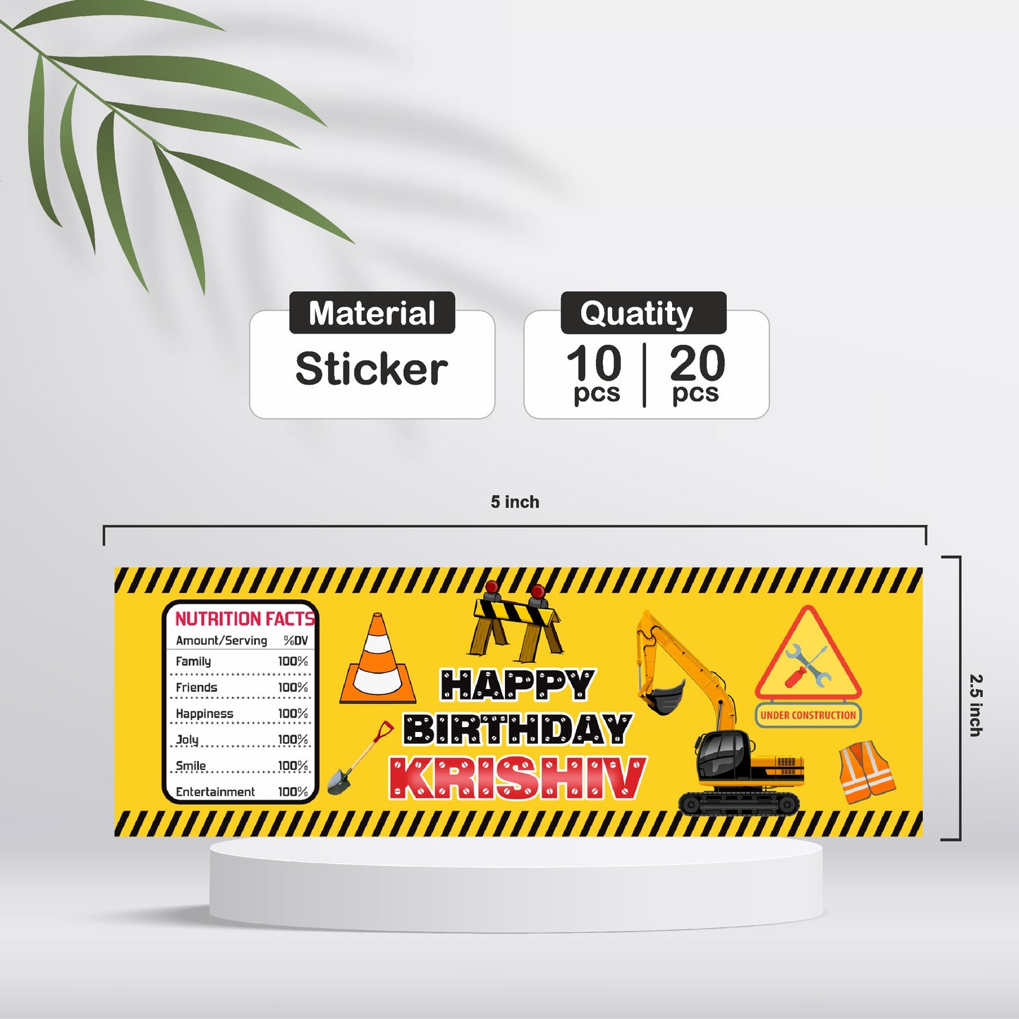 Construction Theme Water Bottle Sticker