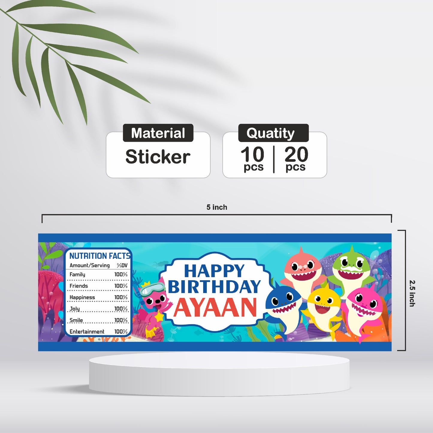 Baby Shark Theme Water Bottle Sticker