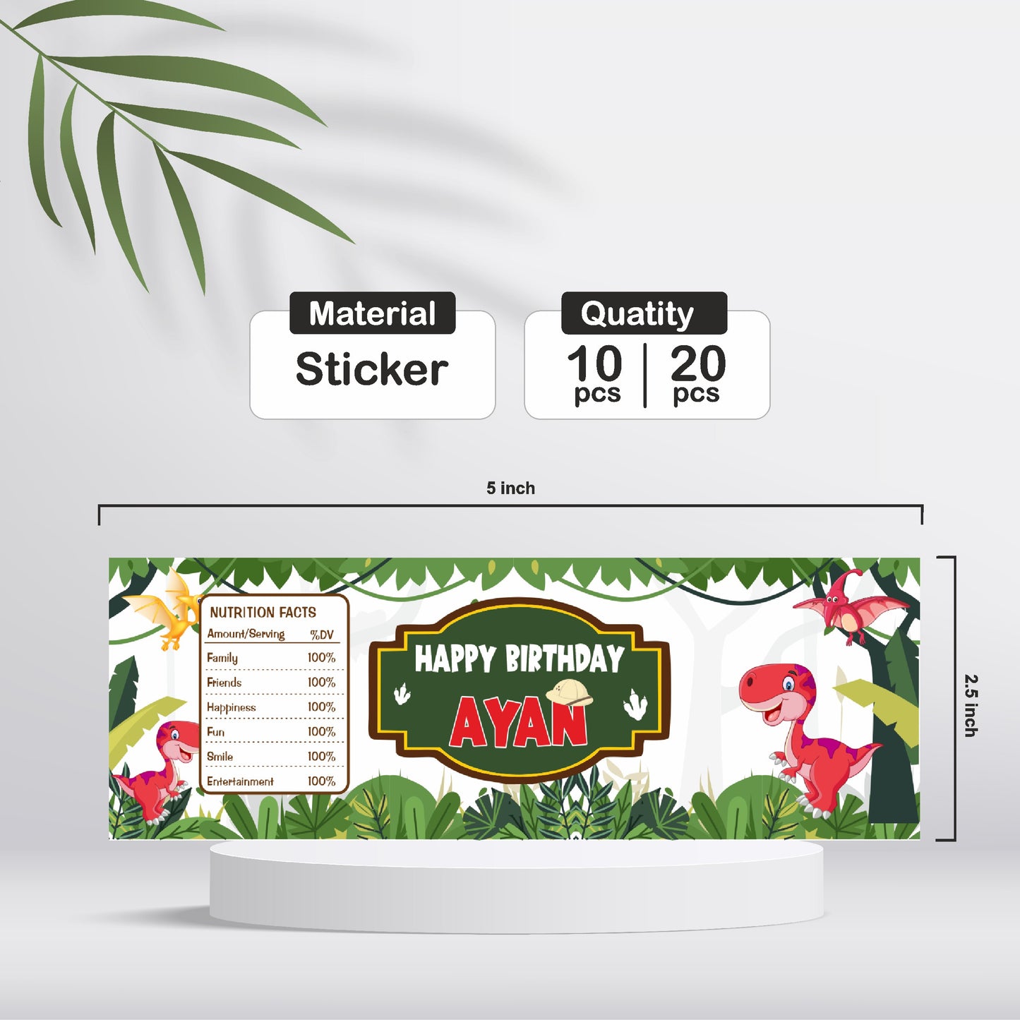 Dino Theme Water Bottle Sticker