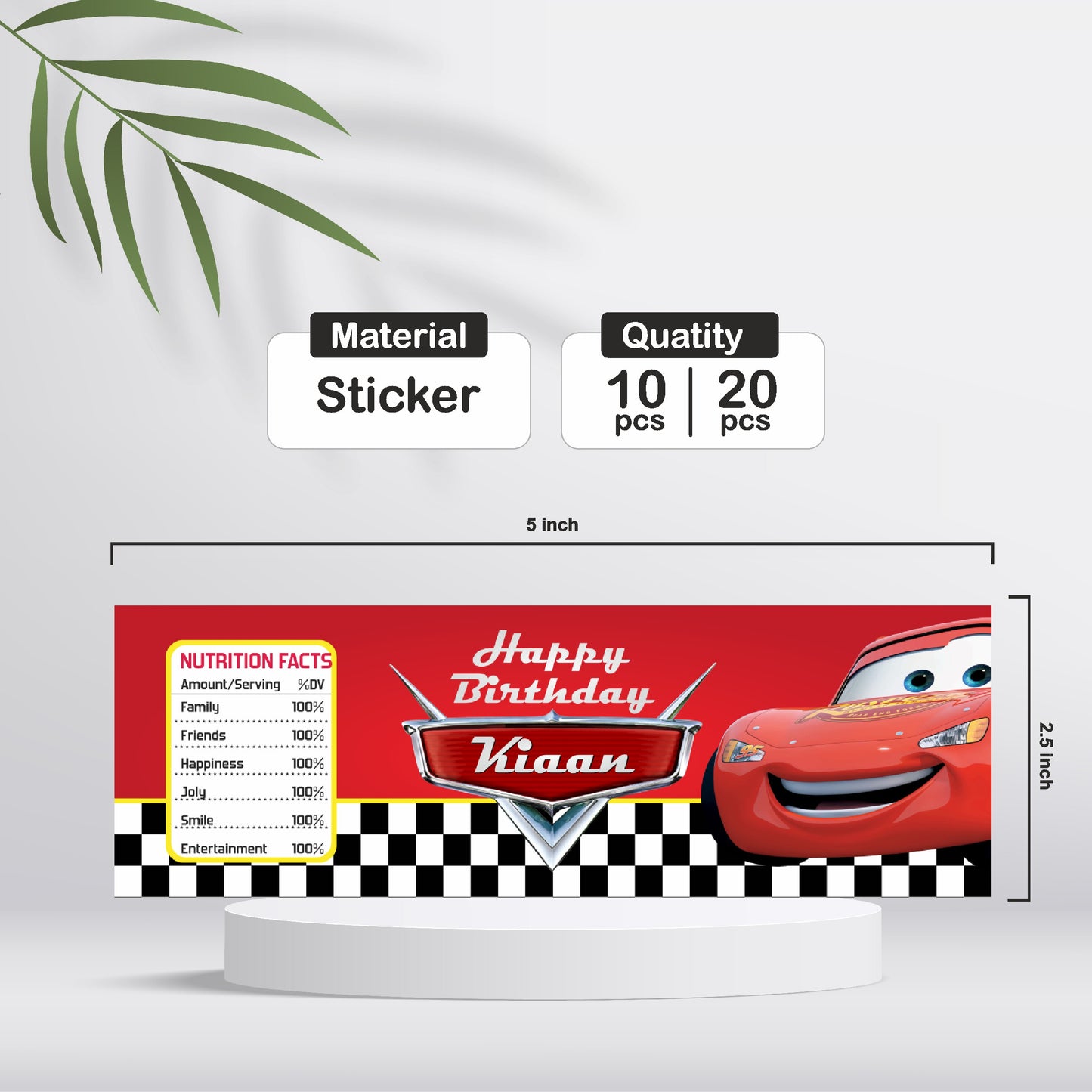 McQeen Car Theme Water Bottle Sticker