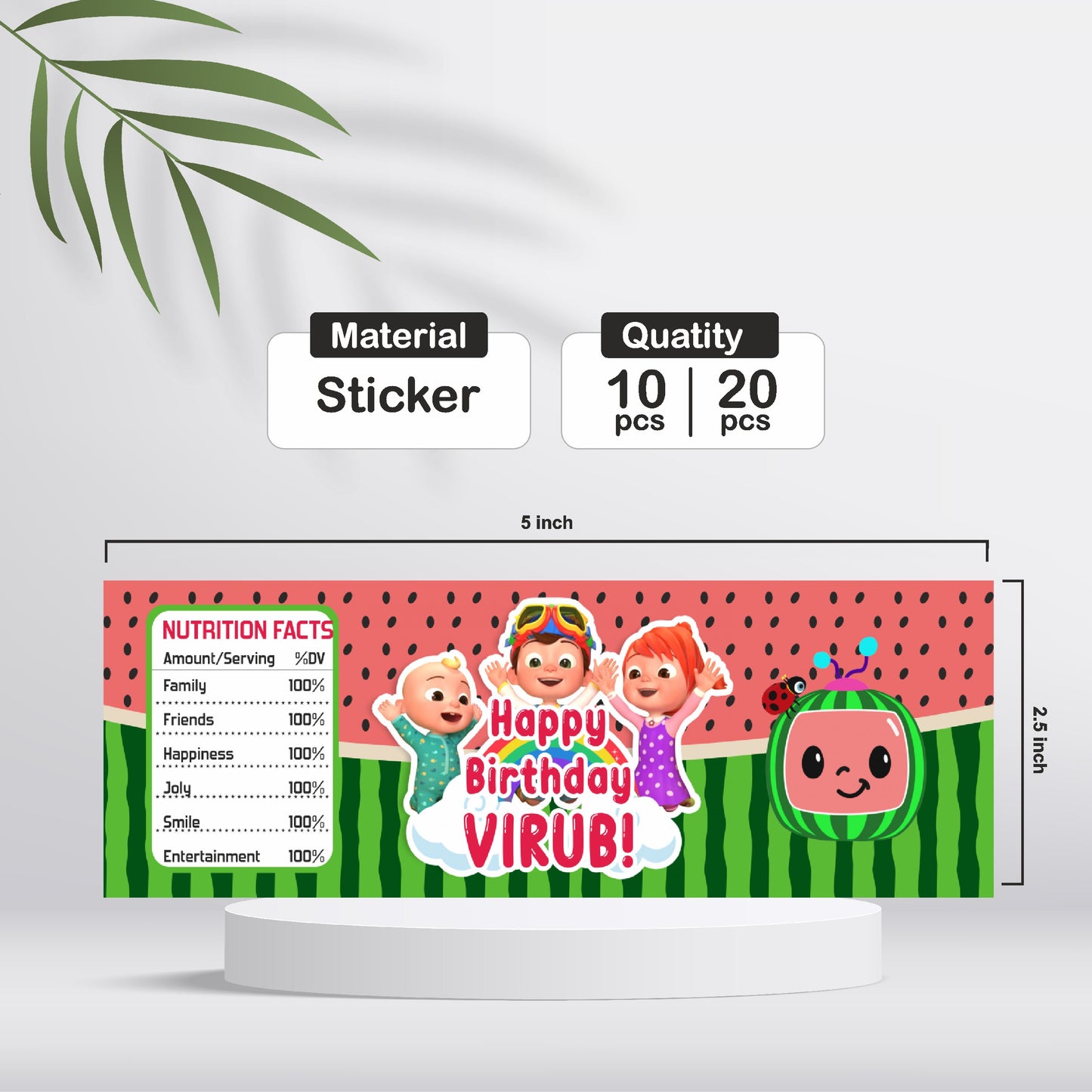 Cocomelon Theme Water Bottle Sticker